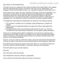 Blank Response to a Cease and Desist Letter Template
