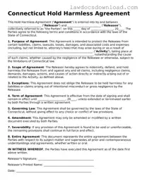 Legal Connecticut Hold Harmless Agreement Form