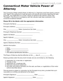 Legal Connecticut Motor Vehicle Power of Attorney Form