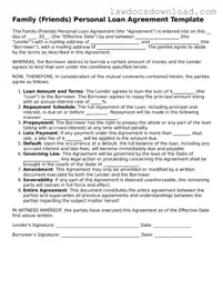 Blank Family (Friends) Personal Loan Agreement Template