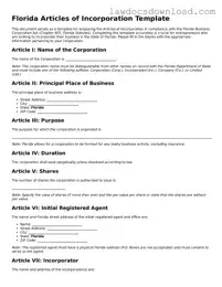 Legal Florida Articles of Incorporation Form