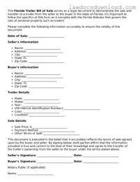 Legal Florida Trailer Bill of Sale Form