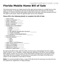 Legal Florida Mobile Home Bill of Sale Form