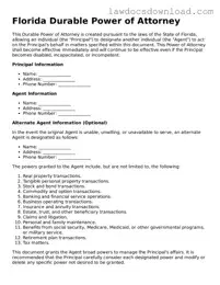 Legal Florida Durable Power of Attorney Form