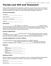 Legal Florida Last Will and Testament Form