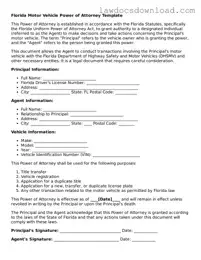 Legal Florida Motor Vehicle Power of Attorney Form