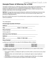 Legal Georgia Power of Attorney for a Child Form