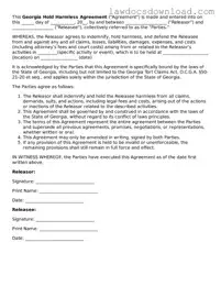 Legal Georgia Hold Harmless Agreement Form
