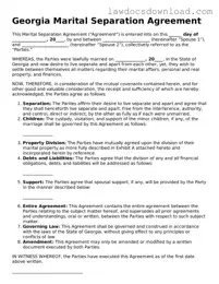 Legal Georgia Marital Separation Agreement Form