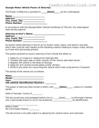Legal Georgia Motor Vehicle Power of Attorney Form