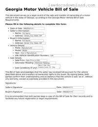 Legal Georgia Motor Vehicle Bill of Sale Form