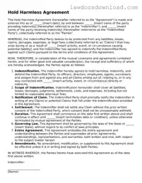 Blank Hold Harmless Agreement Template