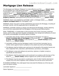Blank Mortgage Lien Release Template