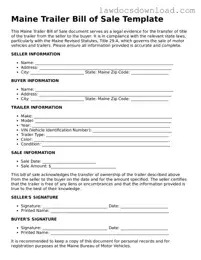 Legal Maine Trailer Bill of Sale Form