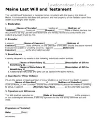 Legal Maine Last Will and Testament Form
