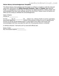 Legal Maine Notary Acknowledgement Form