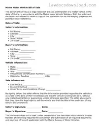 Legal Maine Motor Vehicle Bill of Sale Form
