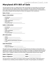 Legal Maryland ATV Bill of Sale Form