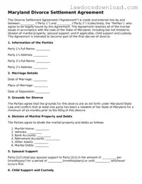 Legal Maryland Divorce Settlement Agreement Form