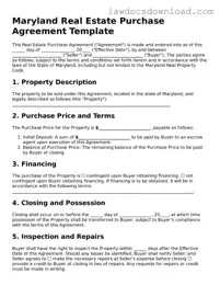 Legal Maryland Real Estate Purchase Agreement Form