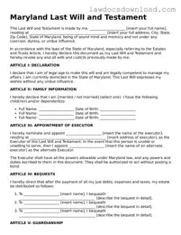 Legal Maryland Last Will and Testament Form