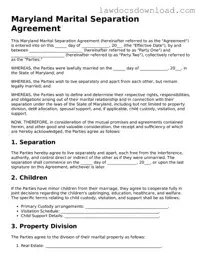 Legal Maryland Marital Separation Agreement Form