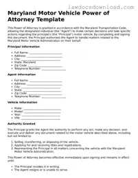 Legal Maryland Motor Vehicle Power of Attorney Form