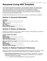 Legal Maryland Living Will Form