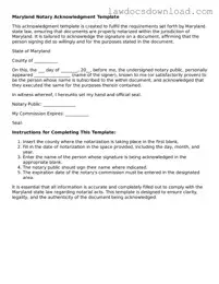 Legal Maryland Notary Acknowledgement Form