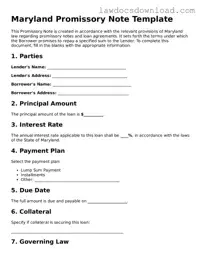 Legal Maryland Promissory Note Form