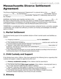 Legal Massachusetts Divorce Settlement Agreement Form