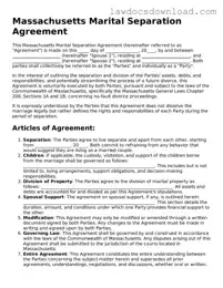 Legal Massachusetts Marital Separation Agreement Form