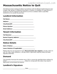 Legal Massachusetts Notice to Quit Form