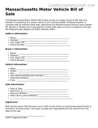Legal Massachusetts Motor Vehicle Bill of Sale Form