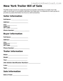 Legal New York Trailer Bill of Sale Form