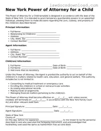 Legal New York Power of Attorney for a Child Form