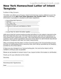 Legal New York Homeschool Letter of Intent Form