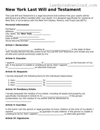 Legal New York Last Will and Testament Form
