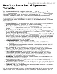 Legal New York Room Rental Agreement Form