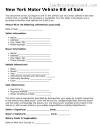 Legal New York Motor Vehicle Bill of Sale Form