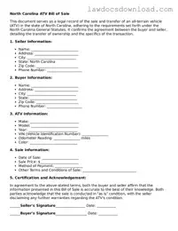 Legal North Carolina ATV Bill of Sale Form