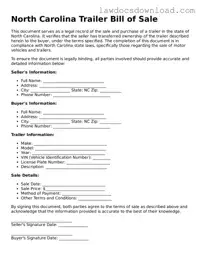 Legal North Carolina Trailer Bill of Sale Form