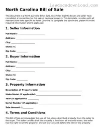 Legal North Carolina Bill of Sale Form