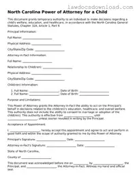Legal North Carolina Power of Attorney for a Child Form