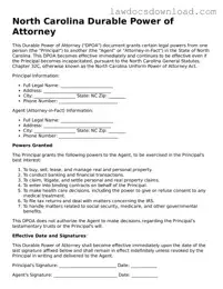 Legal North Carolina Durable Power of Attorney Form