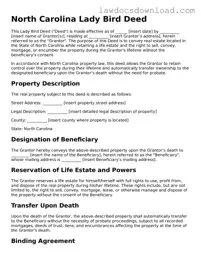 Legal North Carolina Lady Bird Deed Form