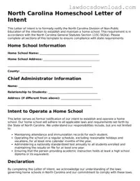 Legal North Carolina Homeschool Letter of Intent Form