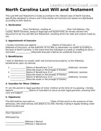 Legal North Carolina Last Will and Testament Form