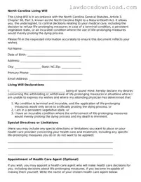 Legal North Carolina Living Will Form