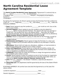 Legal North Carolina Residential Lease Agreement Form